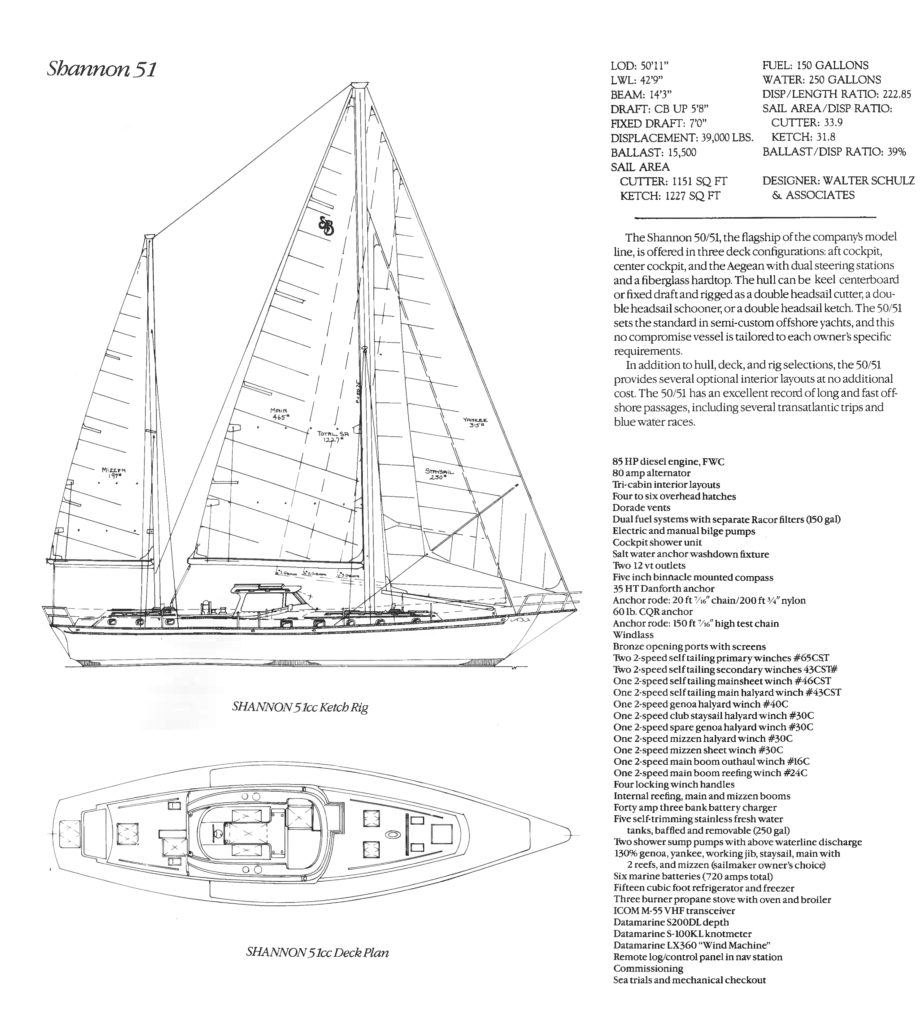 Shannon Sailboat 51 Aegean Line Drawing and Data